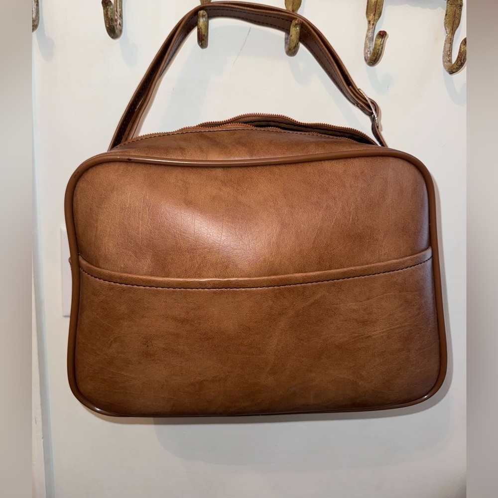 70’s 80’s Vintage Brown Faux Leather Travel Toiletry Bag
